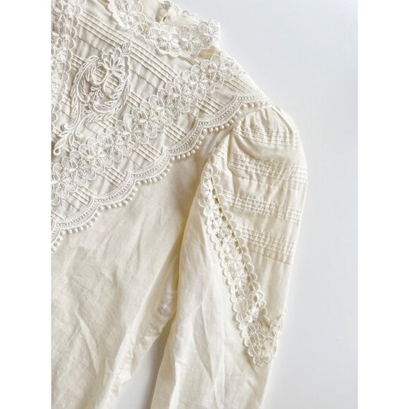 Vintage 80's SCOTT MCCLINTOCK Cream Cotton Lace Victorian Style Blouse, Size 6 - Picture 8 of 16